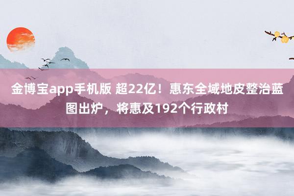 金博宝app手机版 超22亿！惠东全域地皮整治蓝图出炉，将惠及192个行政村