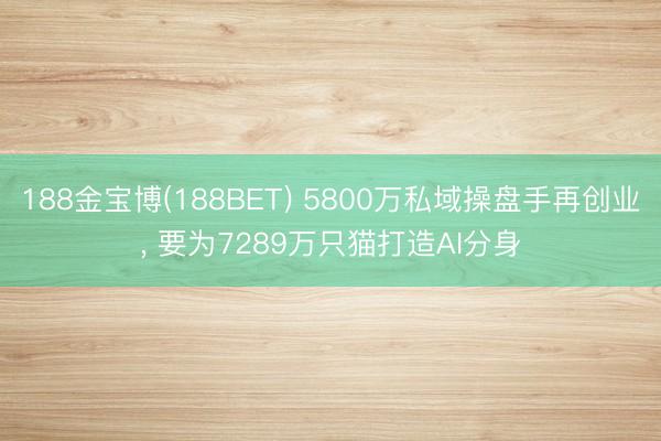 188金宝博(188BET) 5800万私域操盘手再创业， 要为7289万只猫打造AI分身