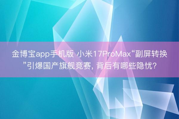 金博宝app手机版 小米17ProMax“副屏转换”引爆国产旗舰竞赛， 背后有哪些隐忧?