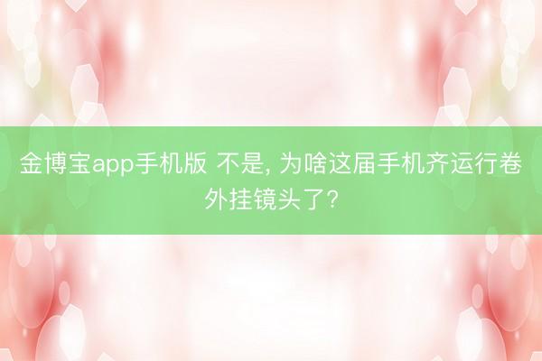 金博宝app手机版 不是, 为啥这届手机齐运行卷外挂镜头了?