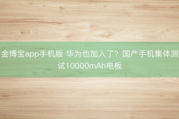 金博宝app手机版 华为也加入了？国产手机集体测试10000mAh电板