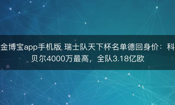 金博宝app手机版 瑞士队天下杯名单德回身价：科贝尔4000万最高，全队3.18亿欧