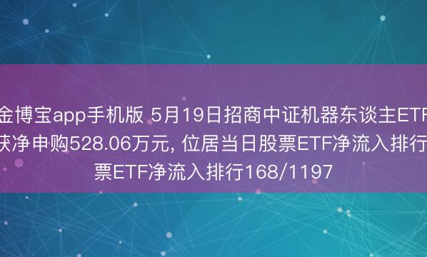 金博宝app手机版 5月19日招商中证机器东谈主ETF(560770)获净申购528.06万元， 位居当日股票ETF净流入排行168/1197